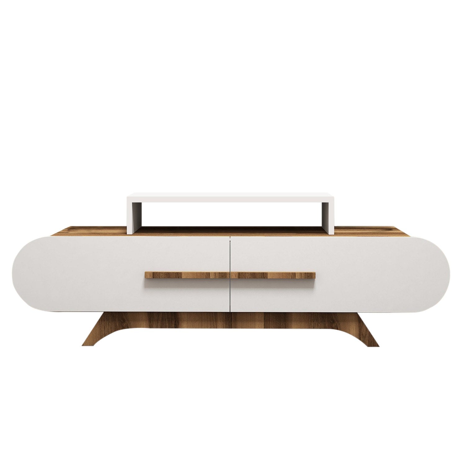Suporte de TV moderno com opção de montagem na parede, nogueira e branco, 145 cm | Painel de partículas 100% revestido de melamina, 18 mm de espessura | Design elegante com várias prateleiras