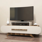 Suporte de TV moderno com opção de montagem na parede, nogueira e creme, 145 cm | Painel de partículas 100% revestido de melamina, 18 mm de espessura | Design elegante e funcional com várias prateleiras