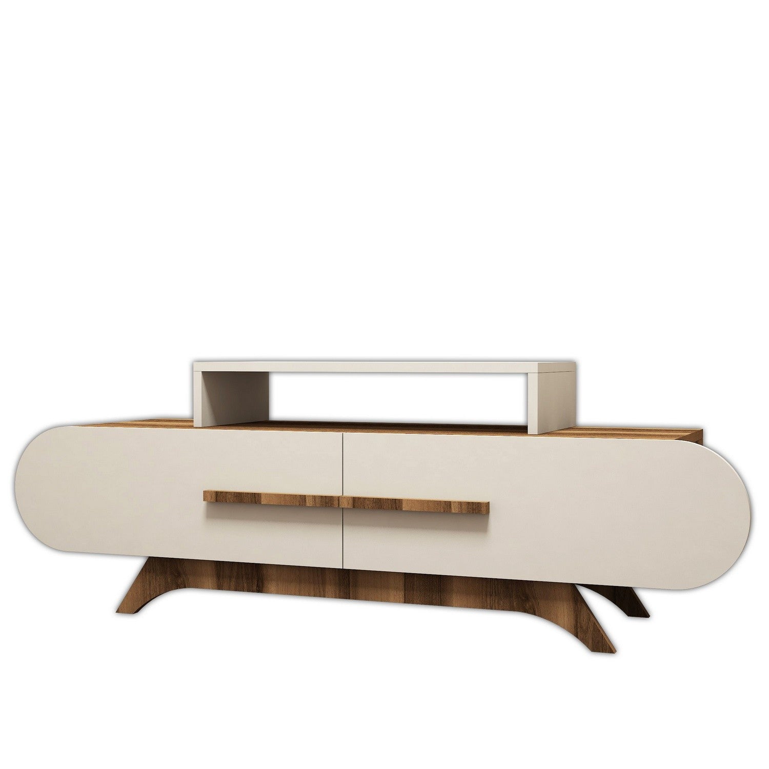 Suporte de TV moderno com opção de montagem na parede, nogueira e creme, 145 cm | Painel de partículas 100% revestido de melamina, 18 mm de espessura | Design elegante e funcional com várias prateleiras