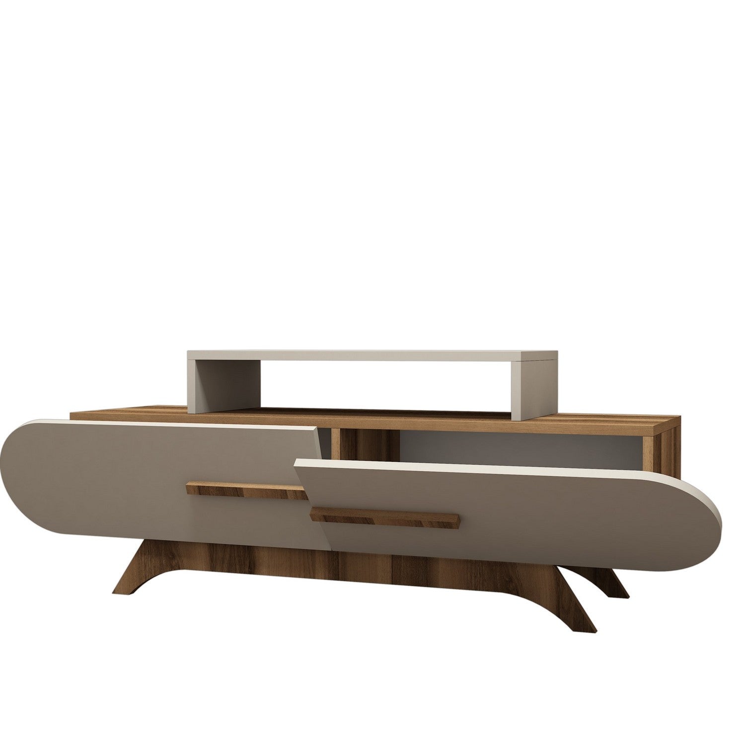 Suporte de TV moderno com opção de montagem na parede, nogueira e creme, 145 cm | Painel de partículas 100% revestido de melamina, 18 mm de espessura | Design elegante e funcional com várias prateleiras