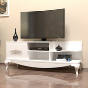 Suporte de TV moderno branco, 130 cm, 50,6 cm de altura, 45 cm de profundidade | Painel de partículas 100% revestido de melamina, 18 mm de espessura | Montável na parede com várias prateleiras