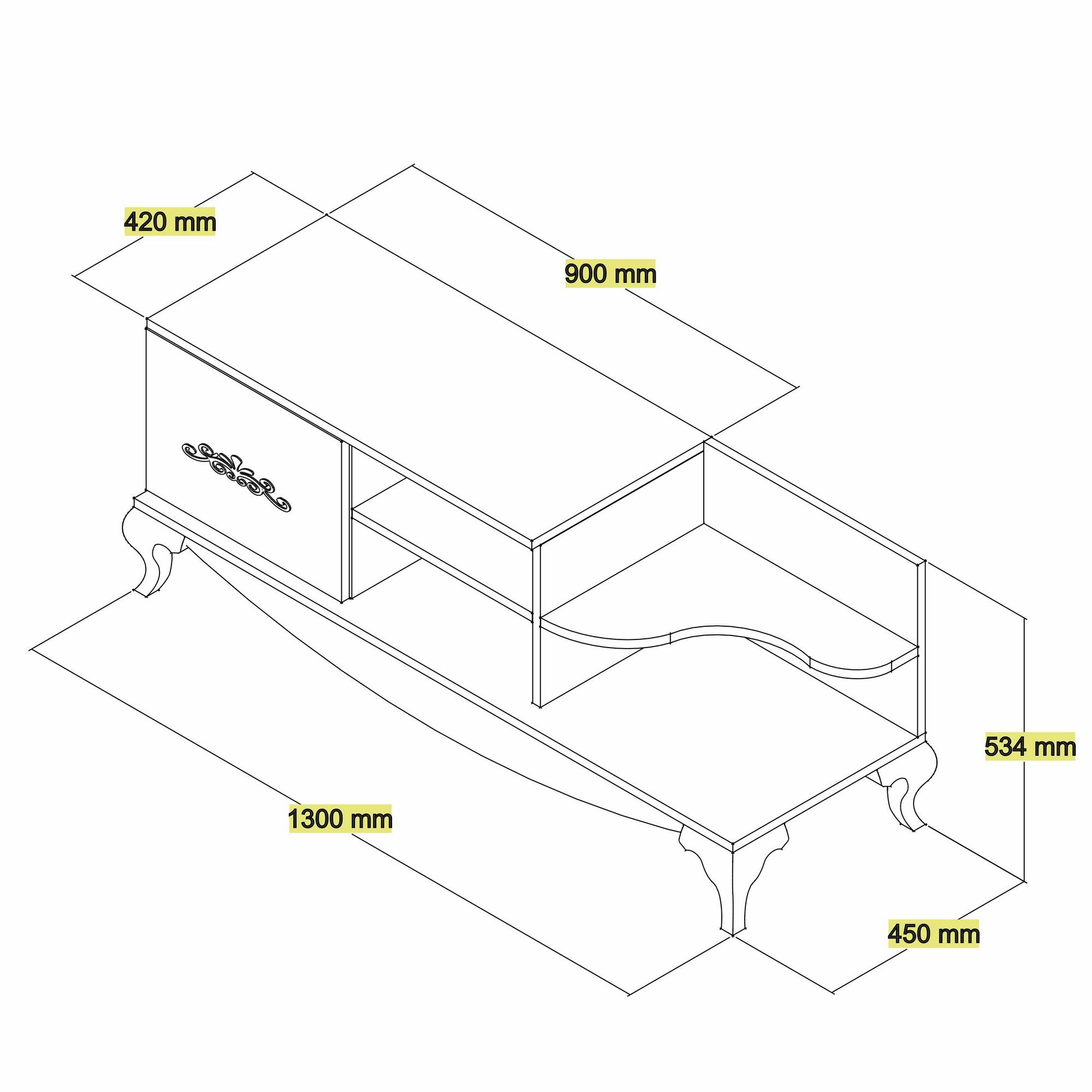 Suporte de TV moderno com opção de montagem na parede, nogueira e branco, 130 cm x 50,6 cm x 45 cm | 100% revestido em melamina, 18 mm de espessura, design elegante e funcional