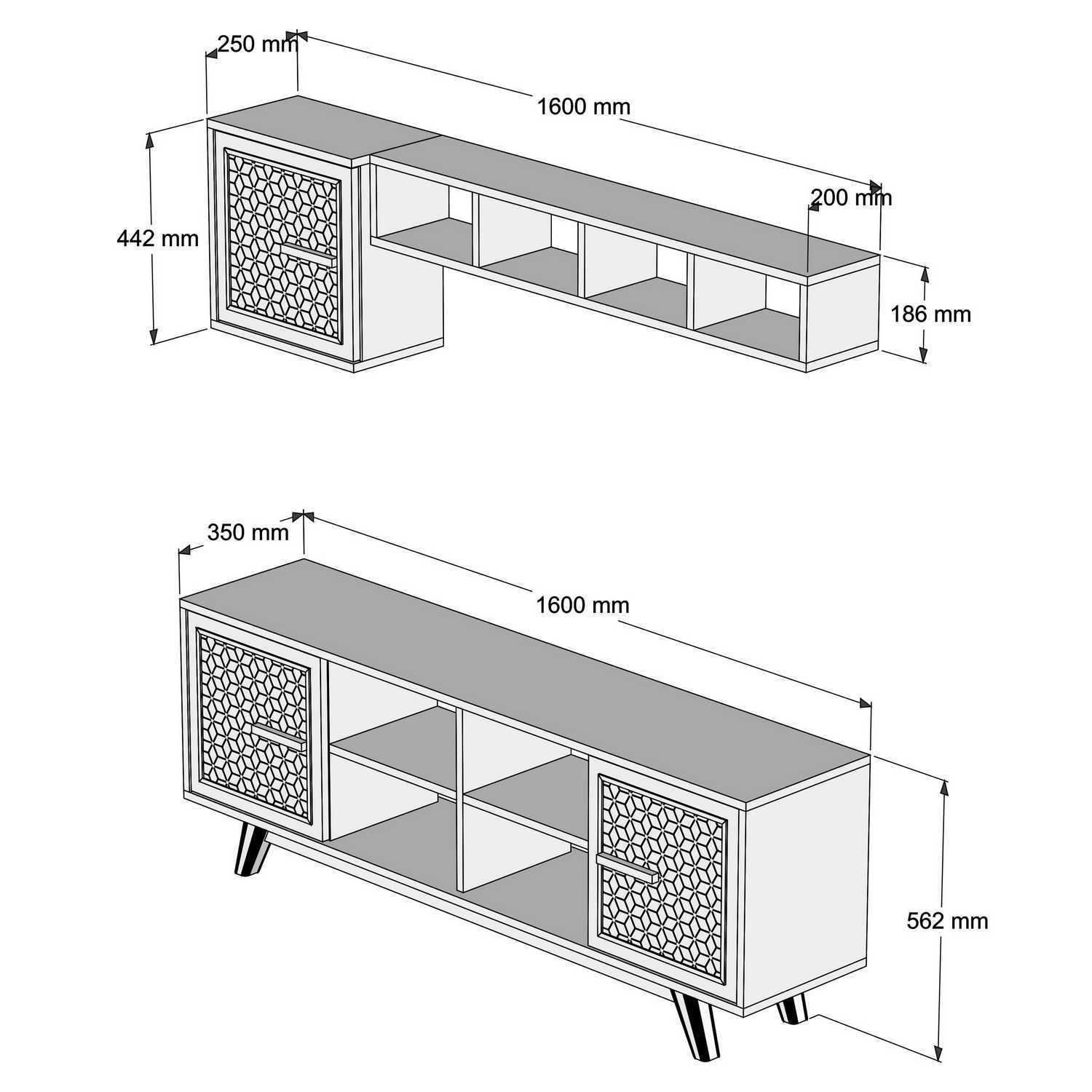Móvel de TV moderno com prateleira de parede e armário, nogueira e azul, 160 cm | Painel de partículas 100% revestido de melamina, 18 mm de espessura | Design elegante e funcional para salas de estar