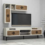 Móvel de TV moderno com prateleiras de parede (2 peças), nogueira e creme, 180 x 52 x 35 cm | 100% revestido em melamina, 18 mm de espessura | Solução de armazenamento elegante e funcional