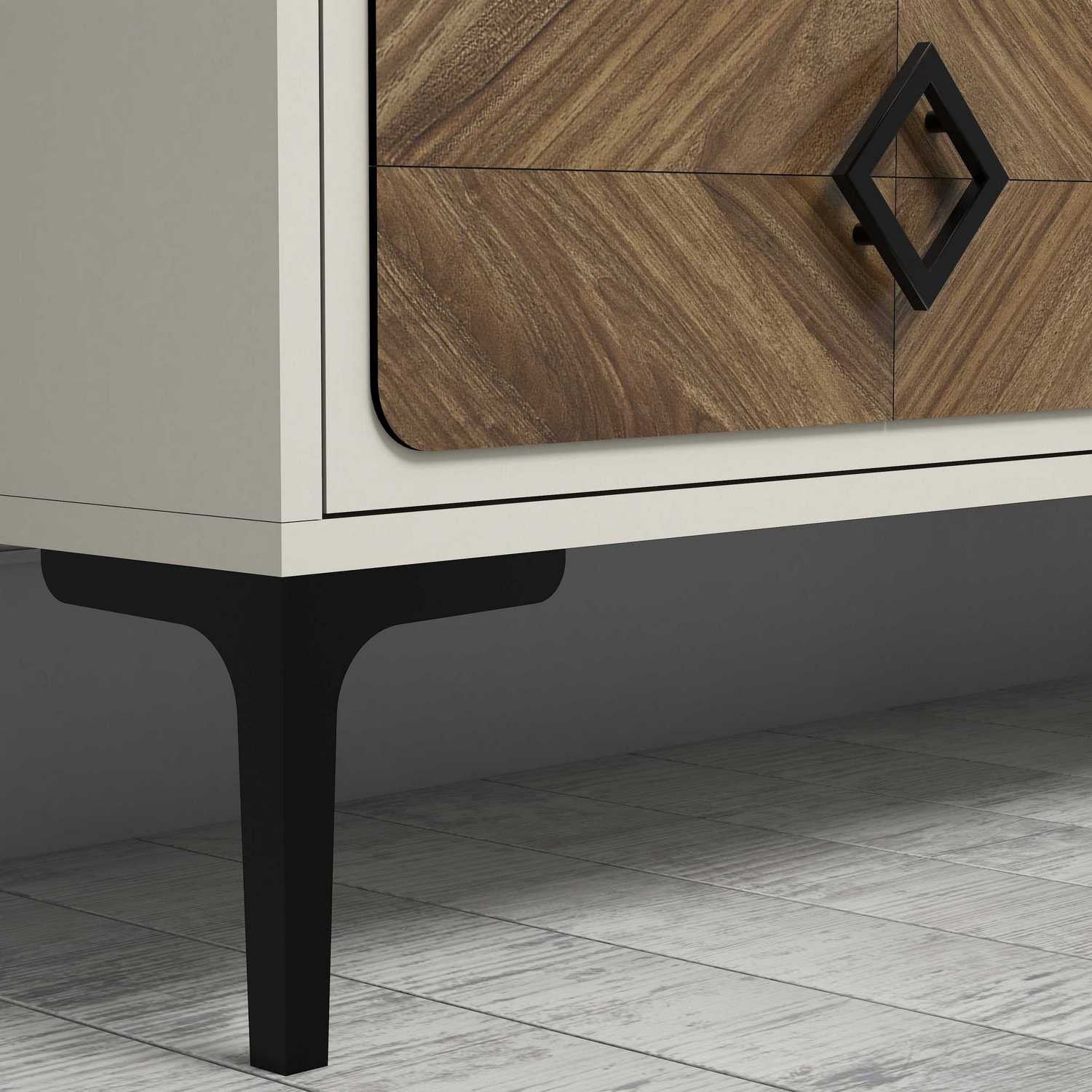 Móvel de TV moderno com prateleiras de parede (2 peças), nogueira e creme, 180 x 52 x 35 cm | 100% revestido em melamina, 18 mm de espessura | Solução de armazenamento elegante e funcional