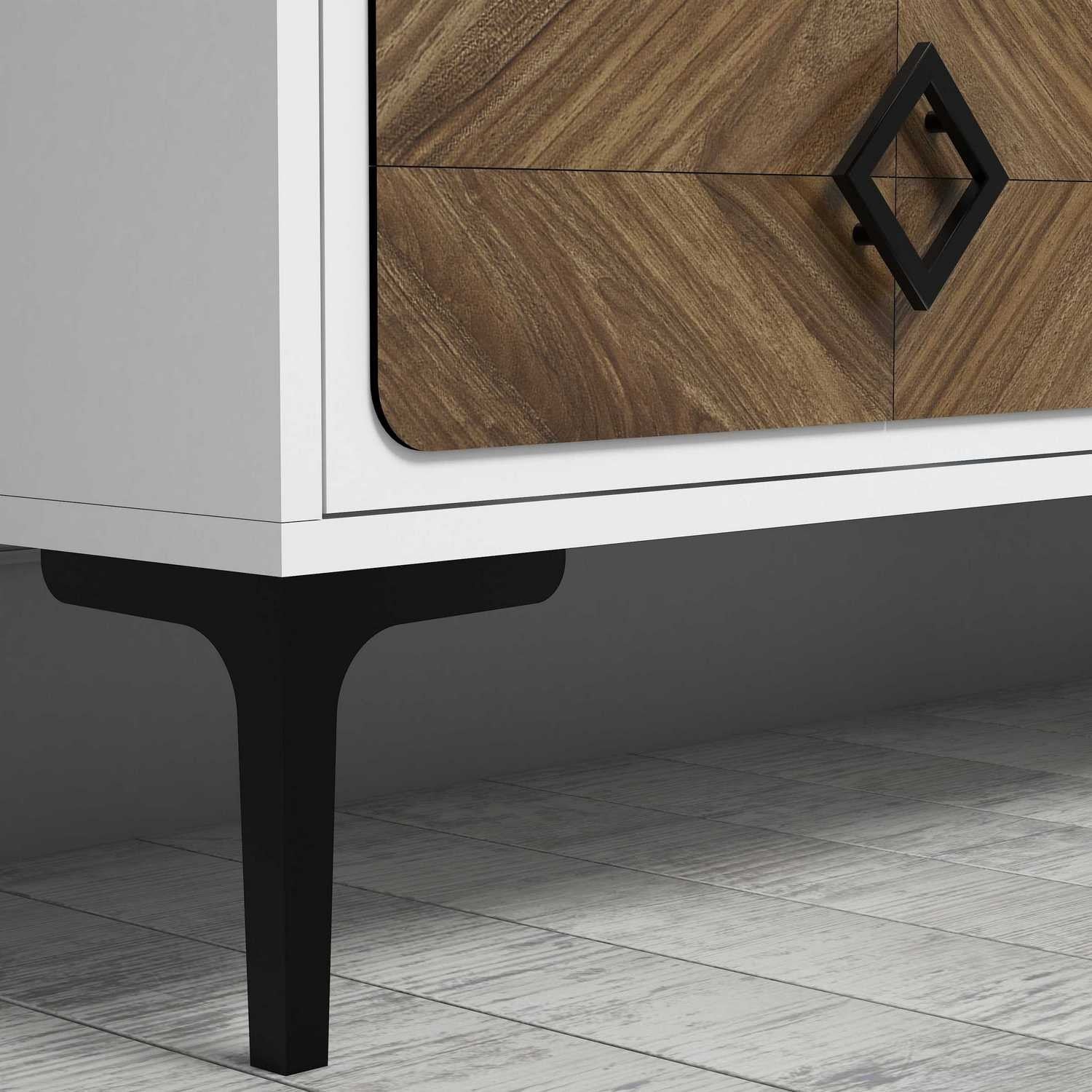 Móvel de TV moderno com prateleiras de parede (2 peças), branco e nogueira, 180 x 52 x 35 cm | 100% revestido em melamina, 18 mm de espessura | Solução de armazenamento elegante e funcional