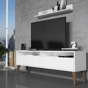 Móvel de TV moderno branco com prateleira de parede, 150 cm x 50 cm x 30 cm | Painel de partículas 100% revestido em melamina, 18 mm de espessura | Design elegante e funcional para qualquer sala de estar