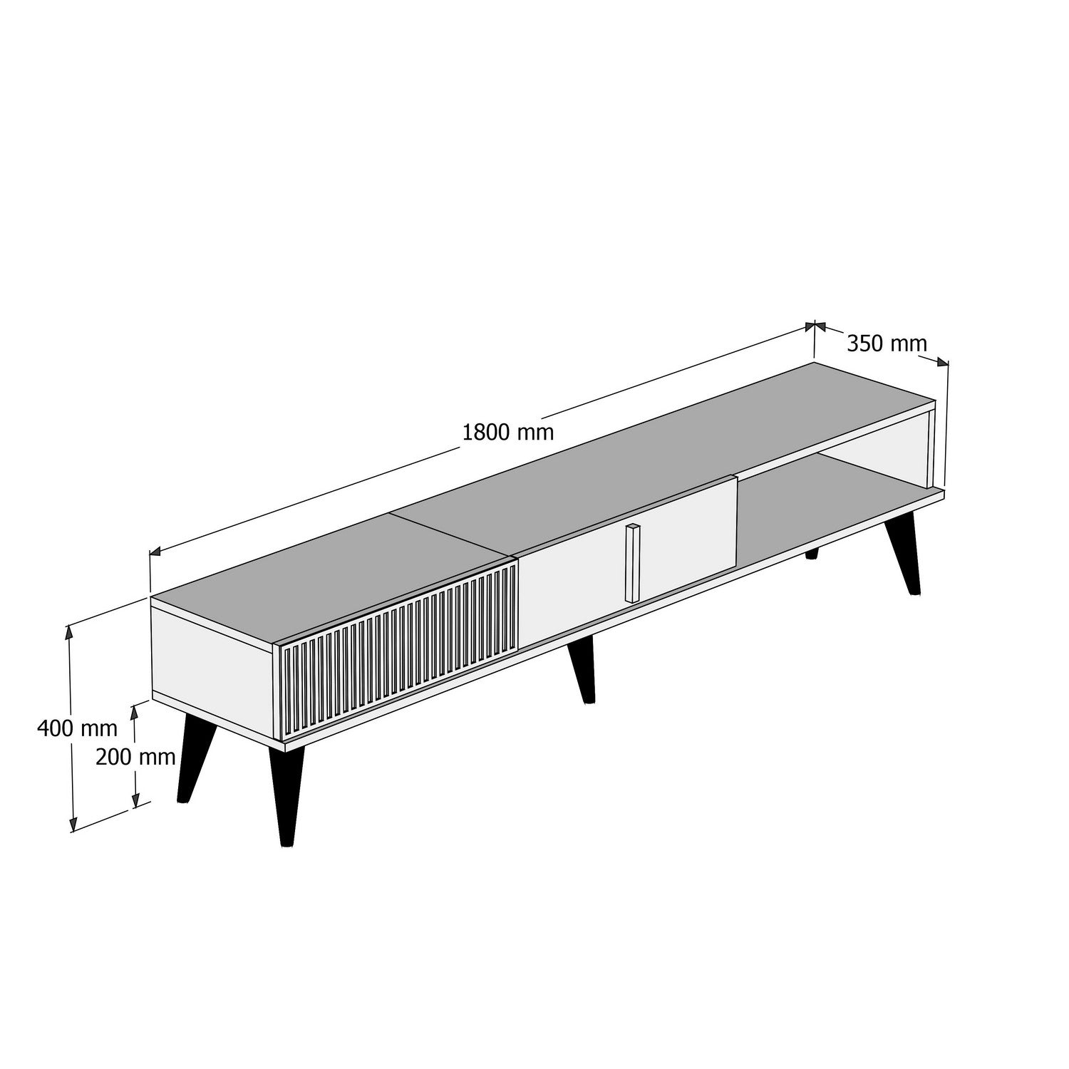 Suporte de TV moderno em nogueira, 180 cm | Painel de partículas 100% revestido em melamina, 18 mm de espessura | Montável na parede, pernas de plástico, capacidade de 30 kg, elegante e funcional
