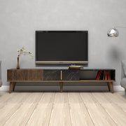 Suporte de TV moderno com opção de montagem na parede, nogueira e preto, 180 x 40 x 35 cm | 100% revestido em melamina, 18 mm de espessura, pés de plástico, capacidade de 30 kg