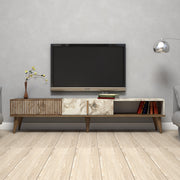 Suporte de TV moderno com opção de montagem na parede, nogueira e branco, 180 x 40 x 35 cm | 100% revestido em melamina, 18 mm de espessura, pés de plástico, capacidade de 30 kg