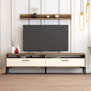 Móvel de TV moderno com prateleira de parede, nogueira e creme, 180 cm | 100% revestido em melamina, 18 mm de espessura | Pernas de metal elegantes e amplo espaço de armazenamento para espaços industriais