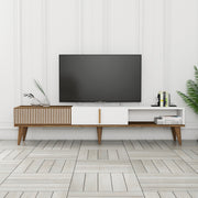 Suporte de TV elegante, nogueira e branco, 180 x 40 x 35 cm | Painel de partículas 100% revestido de melamina, 18 mm de espessura | Montável na parede, pernas de plástico, capacidade de 30 kg