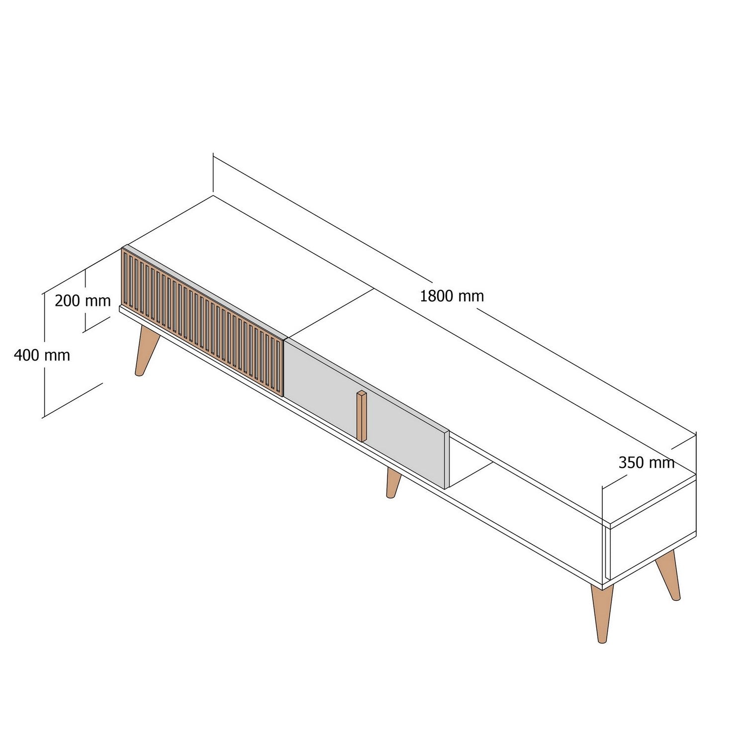 Suporte de TV elegante, nogueira e branco, 180 x 40 x 35 cm | Painel de partículas 100% revestido de melamina, 18 mm de espessura | Montável na parede, pernas de plástico, capacidade de 30 kg