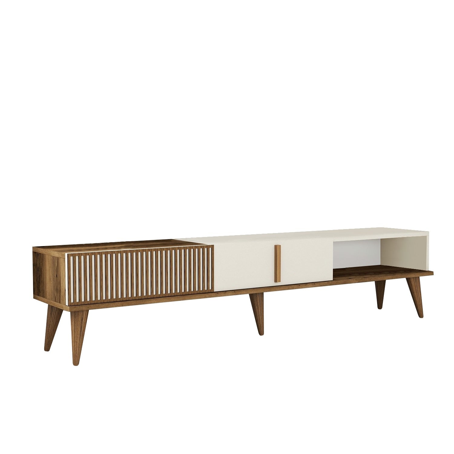 Suporte de TV elegante, nogueira e creme, 180 x 40 x 35 cm | Painel de partículas 100% revestido de melamina, 18 mm de espessura | Montável na parede, pernas de plástico, capacidade de 30 kg