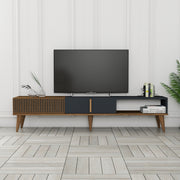 Suporte de TV elegante, nogueira e antracite, 180 x 40 x 35 cm | Painel de partículas 100% revestido de melamina, 18 mm de espessura | Montável na parede, pernas de plástico duráveis, capacidade de 30 kg