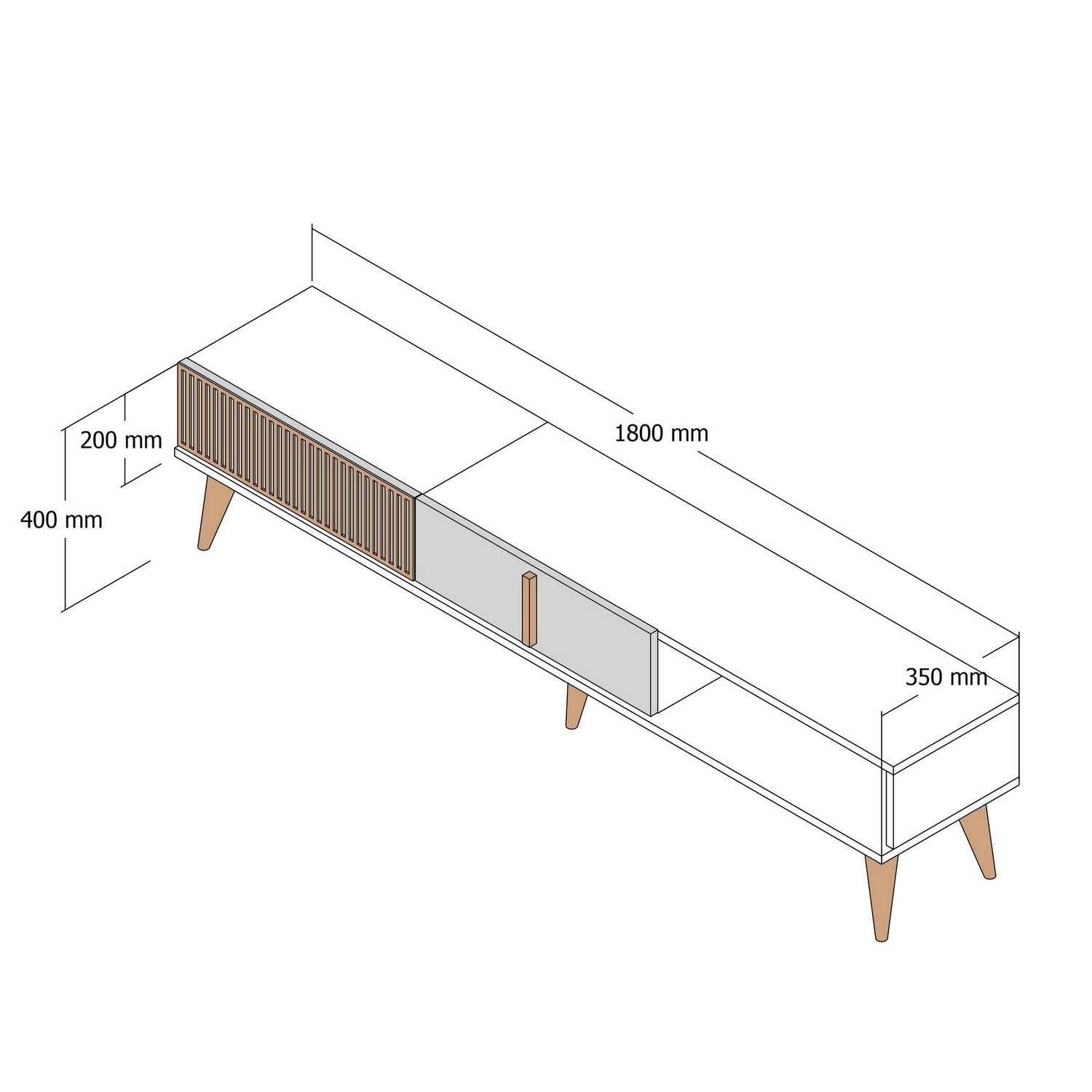 Suporte de TV elegante, nogueira e antracite, 180 x 40 x 35 cm | Painel de partículas 100% revestido de melamina, 18 mm de espessura | Montável na parede, pernas de plástico duráveis, capacidade de 30 kg