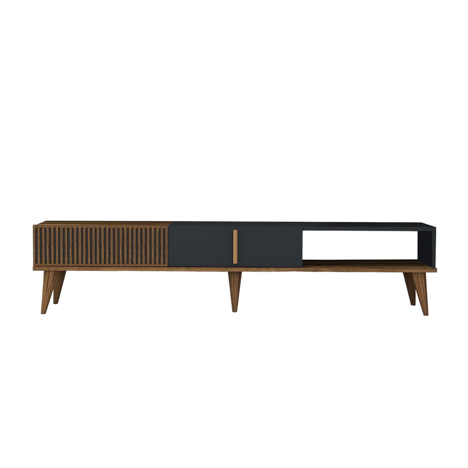 Suporte de TV elegante, nogueira e antracite, 180 x 40 x 35 cm | Painel de partículas 100% revestido de melamina, 18 mm de espessura | Montável na parede, pernas de plástico duráveis, capacidade de 30 kg