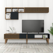 Móvel de TV elegante com prateleira de parede, nogueira e antracite, 180 cm de largura | 100% revestido em melamina, 18 mm de espessura | Design funcional com pés de plástico e várias prateleiras