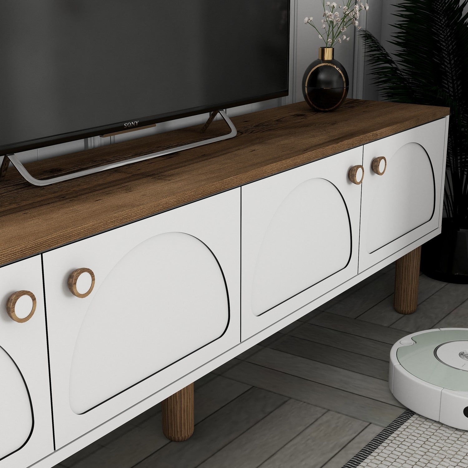 Móvel de TV – 180 cm x 53 cm x 35 cm – Branco – Painel de partículas revestido a melamina