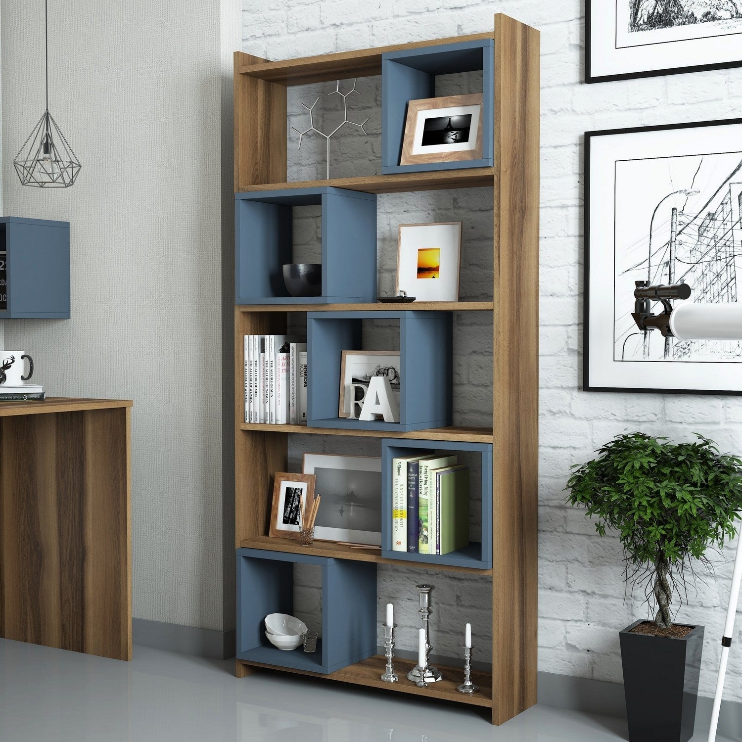 Estante de livros – 80 x 170 x 22 cm – Nogueira e Calcedônia – Melamina