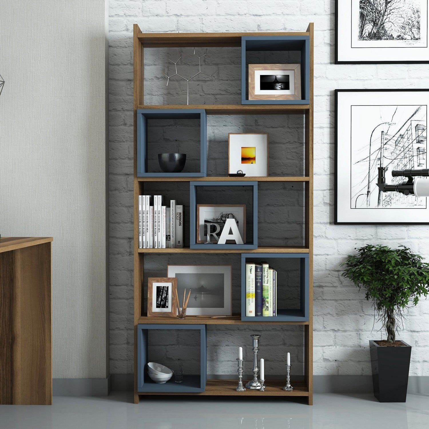 Estante de livros – 80 x 170 x 22 cm – Nogueira e Calcedônia – Melamina