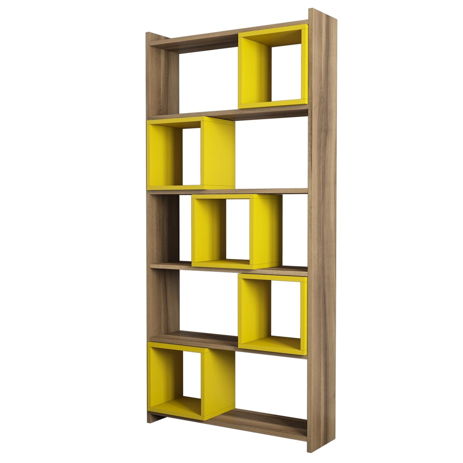 Estante – 80 x 170 x 22 cm – Nogueira e Amarelo – Painel de partículas revestido a melamina