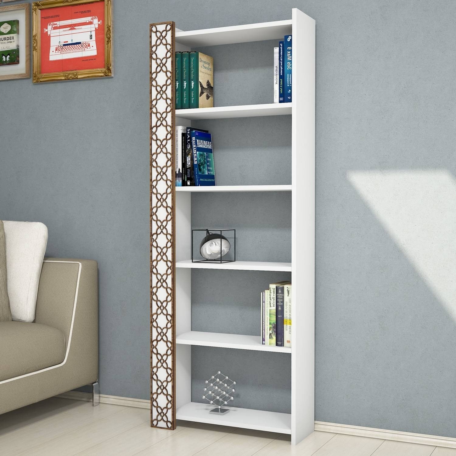 Estante moderna – 64,6 cm x 170 cm x 24,2 cm – Branca – Painel de partículas revestido a melamina