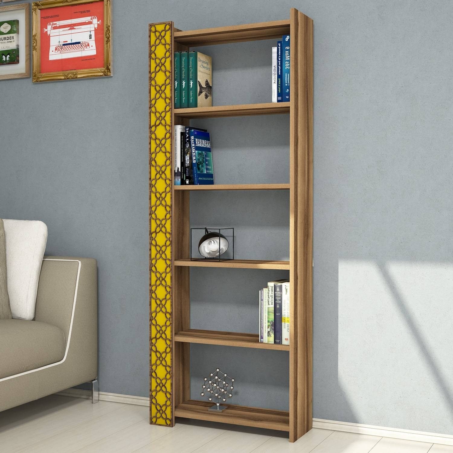 Estante – 64,6 x 170 x 24,2 cm – Nogueira e Amarela – Melamina
