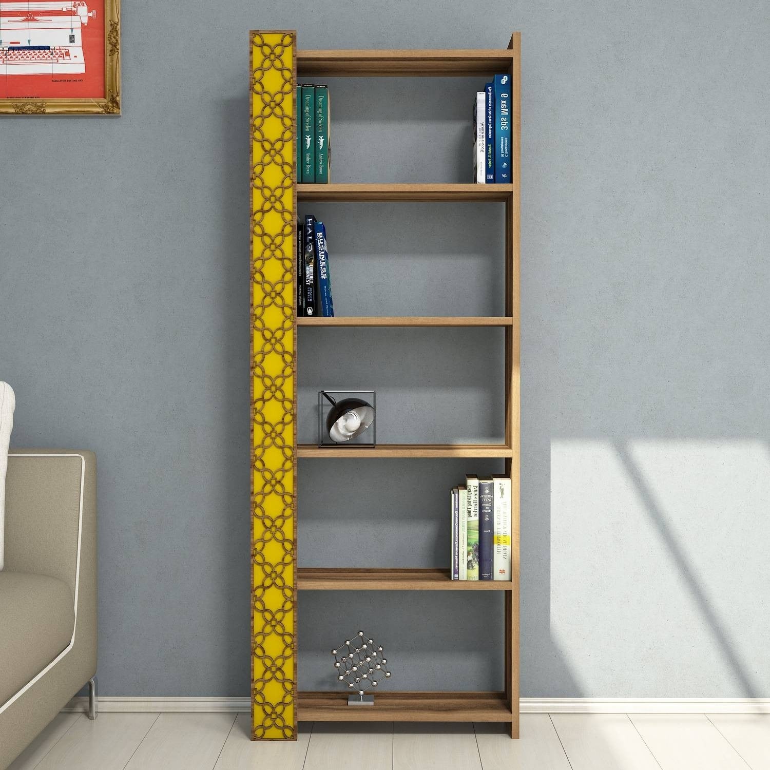 Estante – 64,6 x 170 x 24,2 cm – Nogueira e Amarela – Melamina