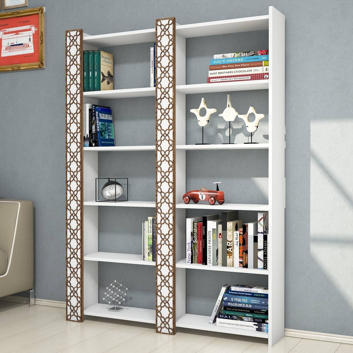 Estante moderna – 124,6 cm x 170 cm x 24,2 cm – Branca – Painel de partículas revestido de melamina