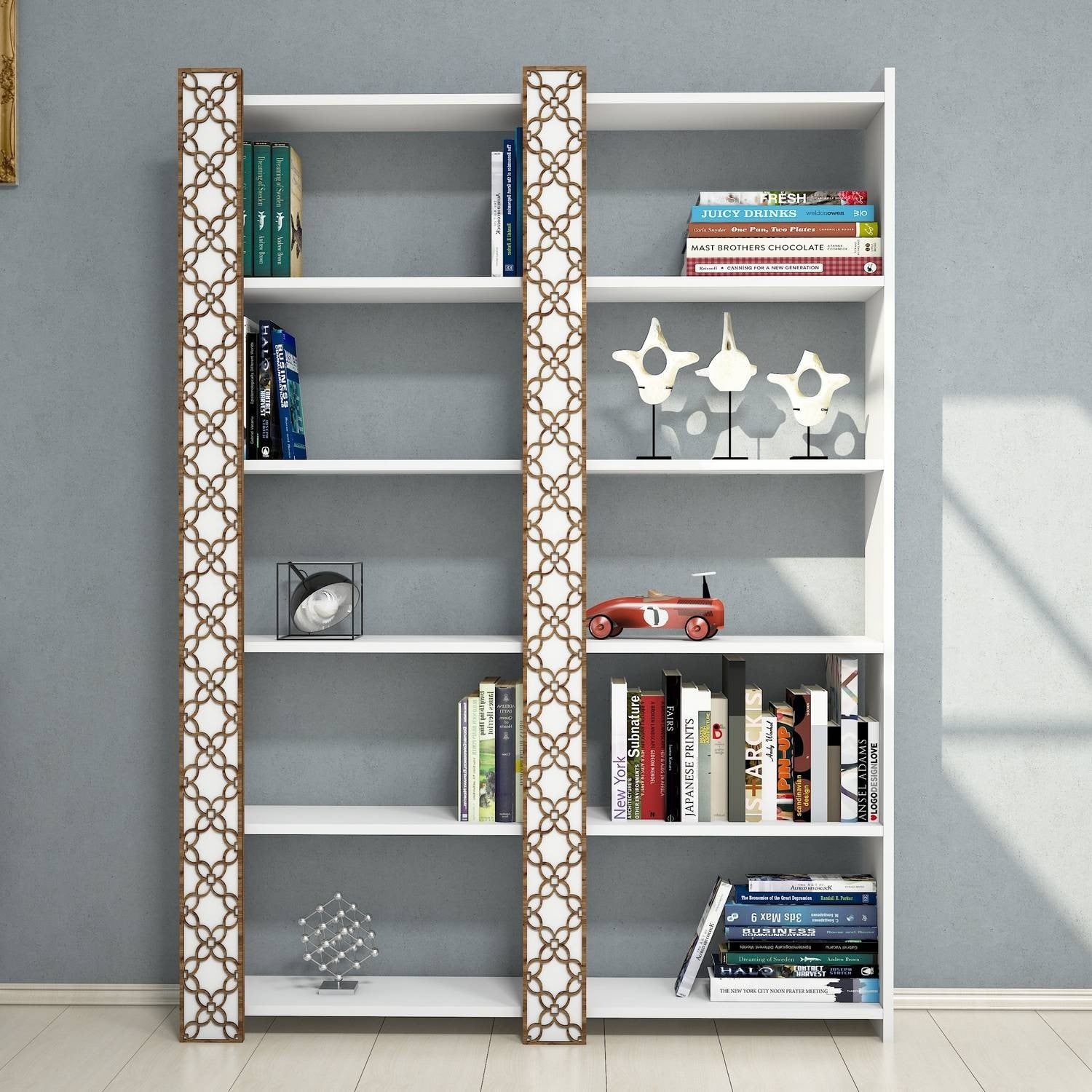 Estante moderna – 124,6 cm x 170 cm x 24,2 cm – Branca – Painel de partículas revestido de melamina