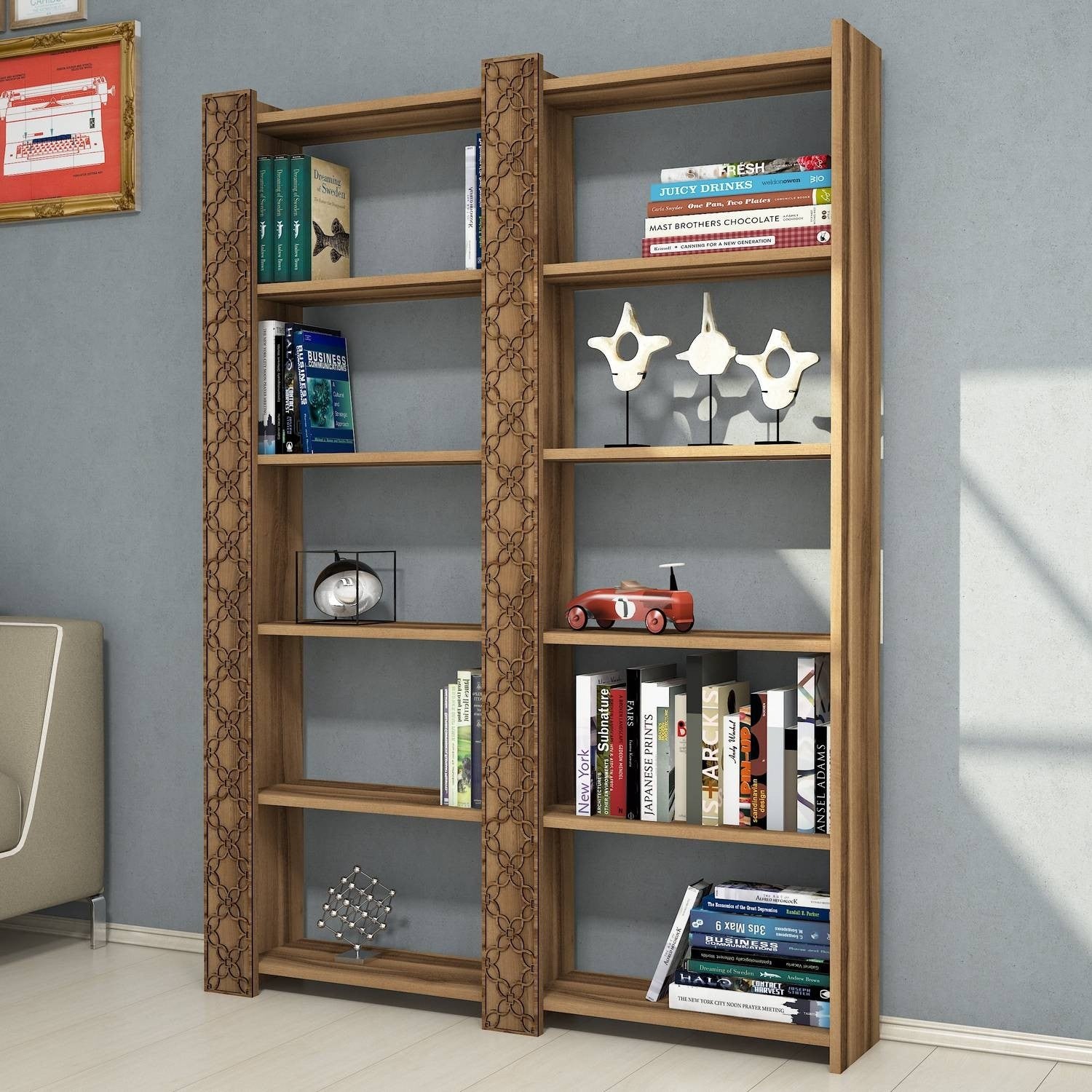 Estante moderna em melamina – 124,6 x 170 x 24,2 cm – Nogueira