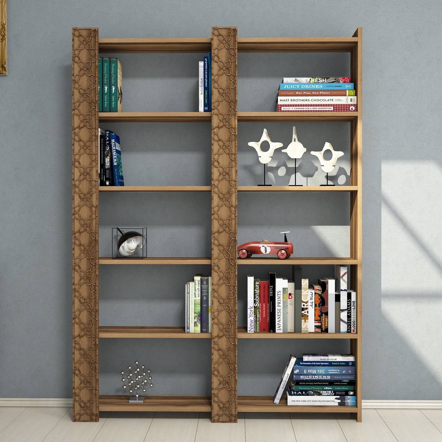 Estante moderna em melamina – 124,6 x 170 x 24,2 cm – Nogueira