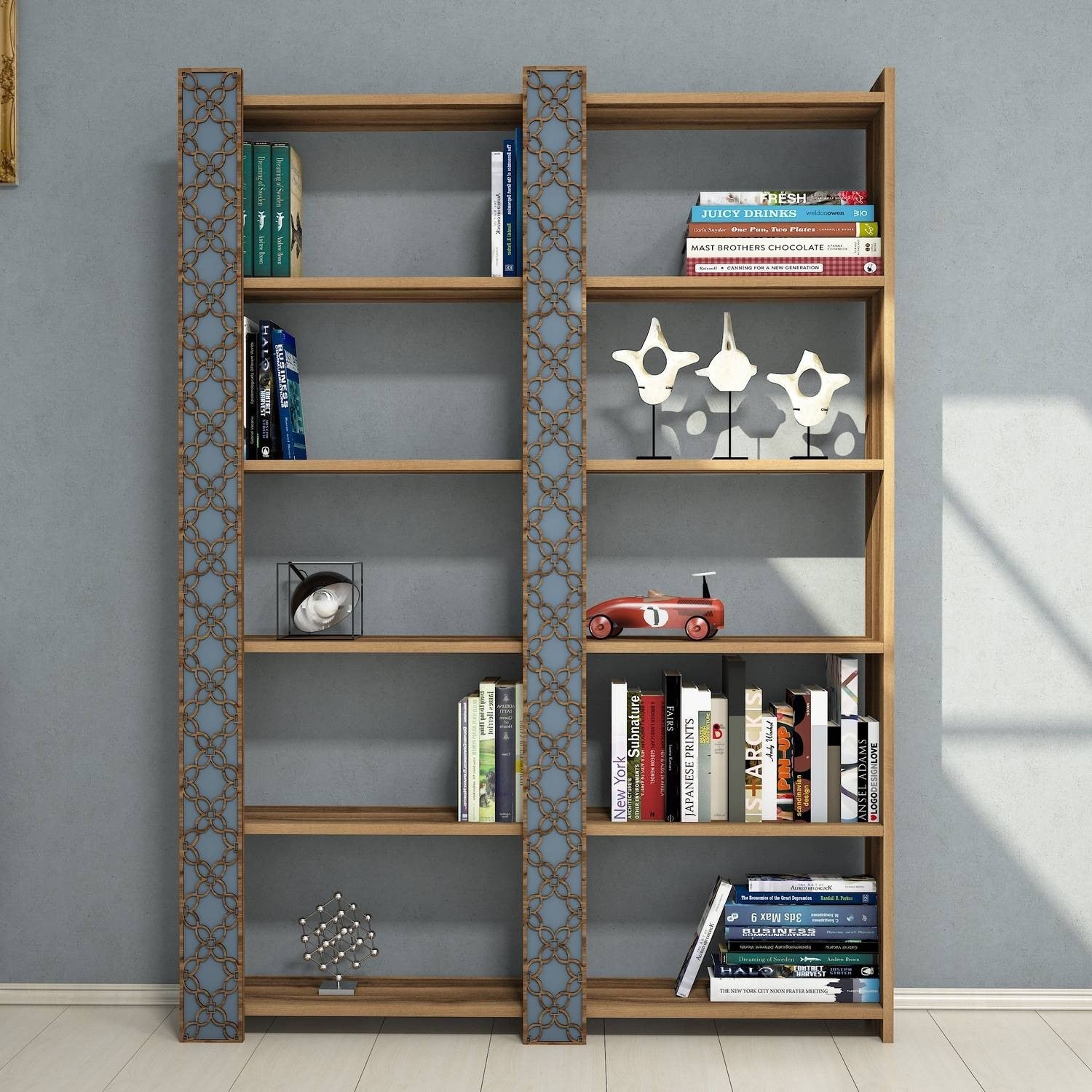 Estante moderna – 124,6 x 170 x 24,2 cm – Nogueira e Calcedónia – Melamina