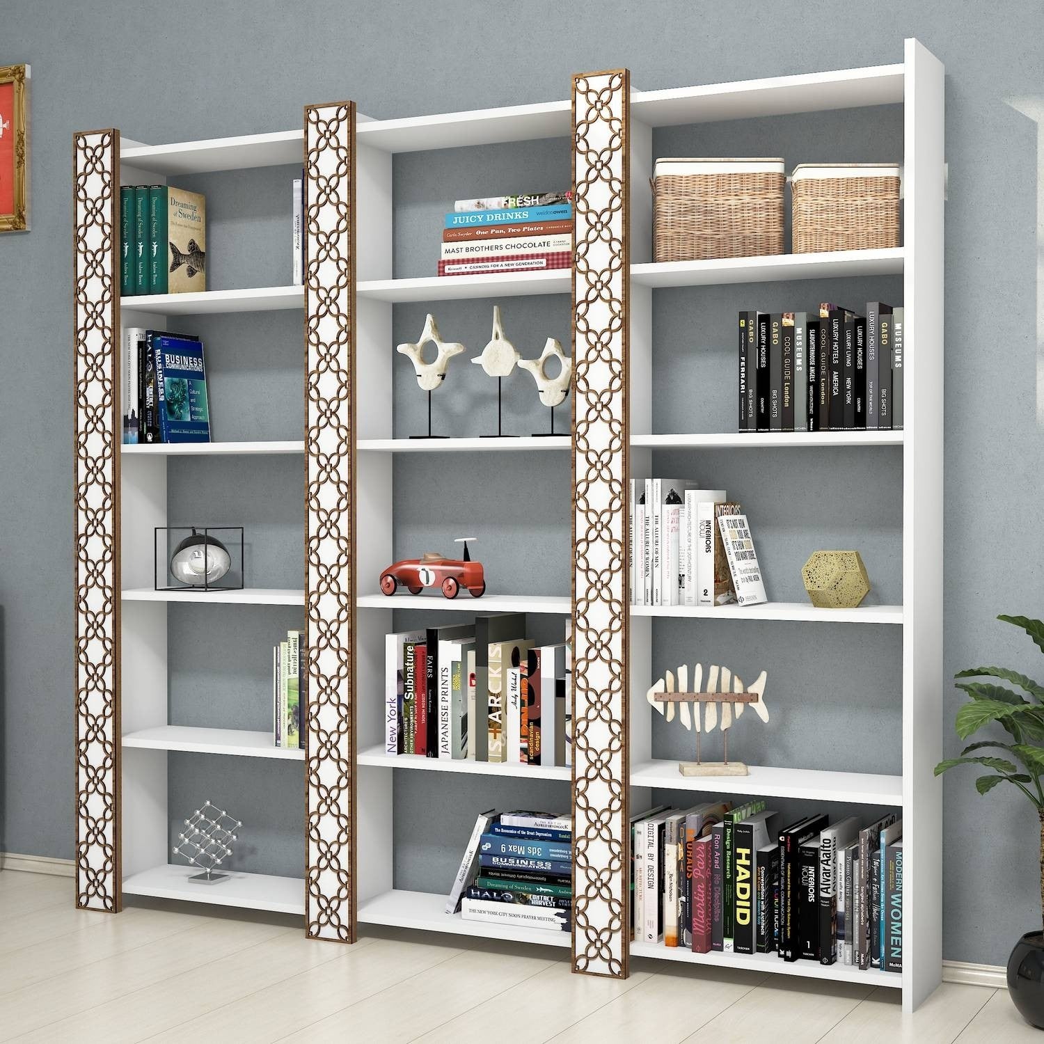 Estante moderna – 184,6 cm x 170 cm x 24,2 cm – Branco – Painel de partículas revestido a melamina