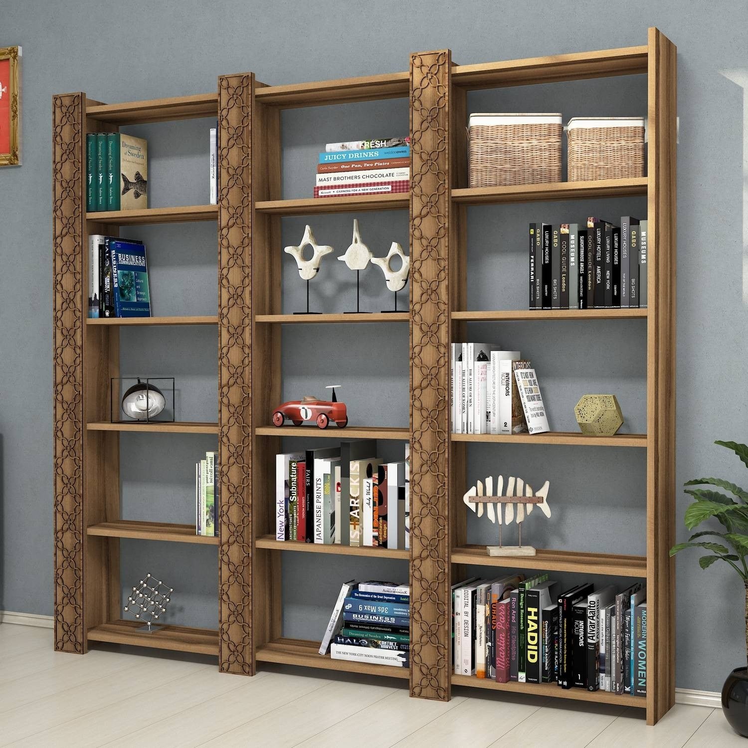 Estante moderna em melamina – 184,6 cm x 170 cm x 24,2 cm – cor nogueira