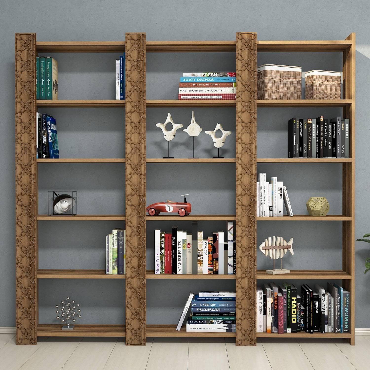 Estante moderna em melamina – 184,6 cm x 170 cm x 24,2 cm – cor nogueira