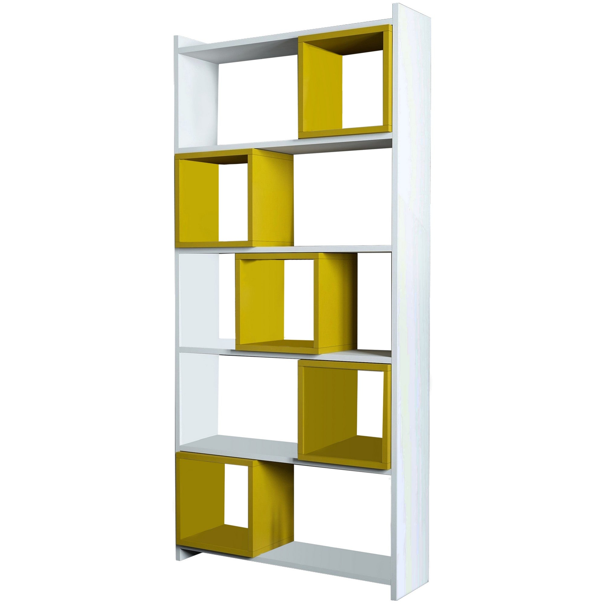 Estante de parede – 80 x 170 x 22 cm – Branco e amarelo – Painéis de partículas revestido em melamina