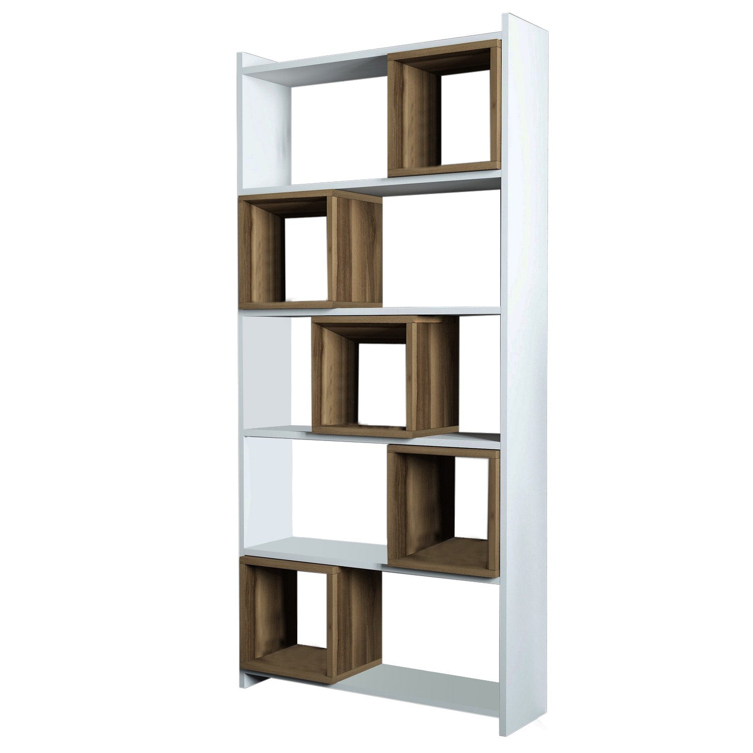 Estante moderna – 80 x 170 x 22 cm – branca e nogueira – melamina