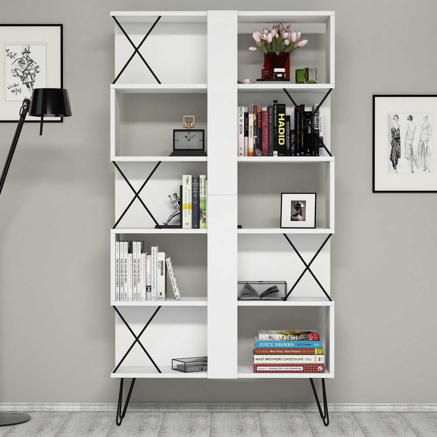 Estante moderna – 90 x 167,3 x 22 cm – Branco – Painel de partículas revestido a melamina