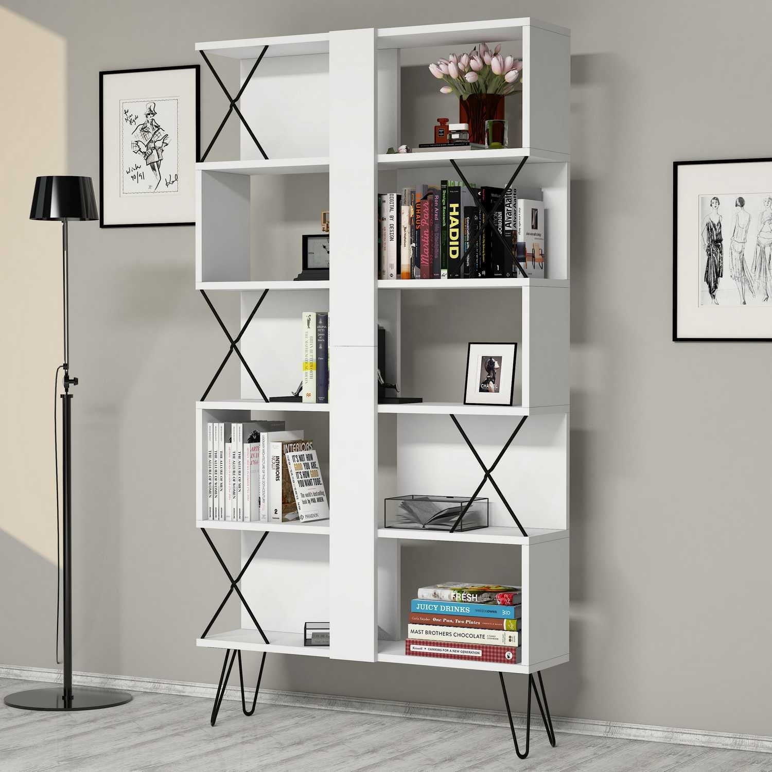Estante moderna – 90 x 167,3 x 22 cm – Branco – Painel de partículas revestido a melamina