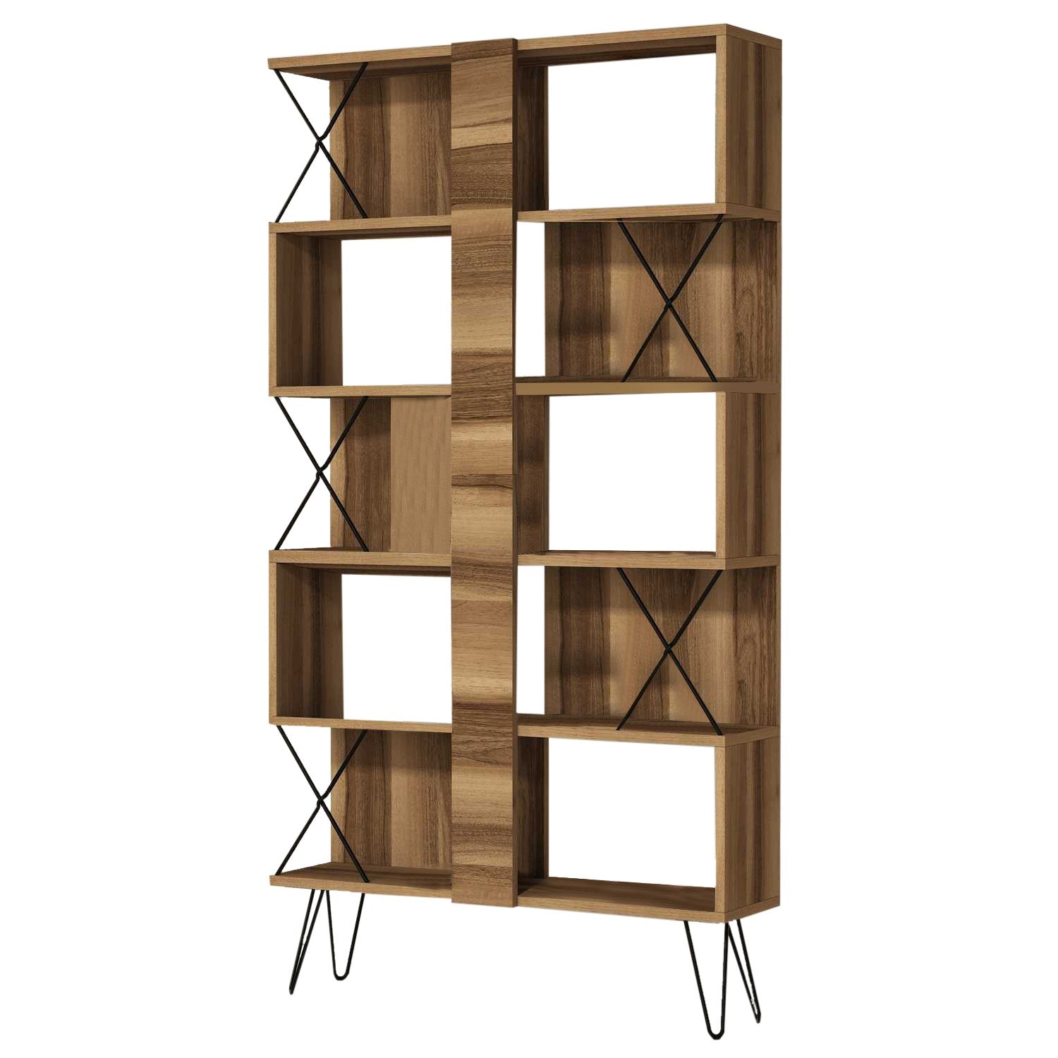 Estante moderna – 90 x 167,3 x 22 cm – Nogueira – Painéis de partículas revestidos a melamina