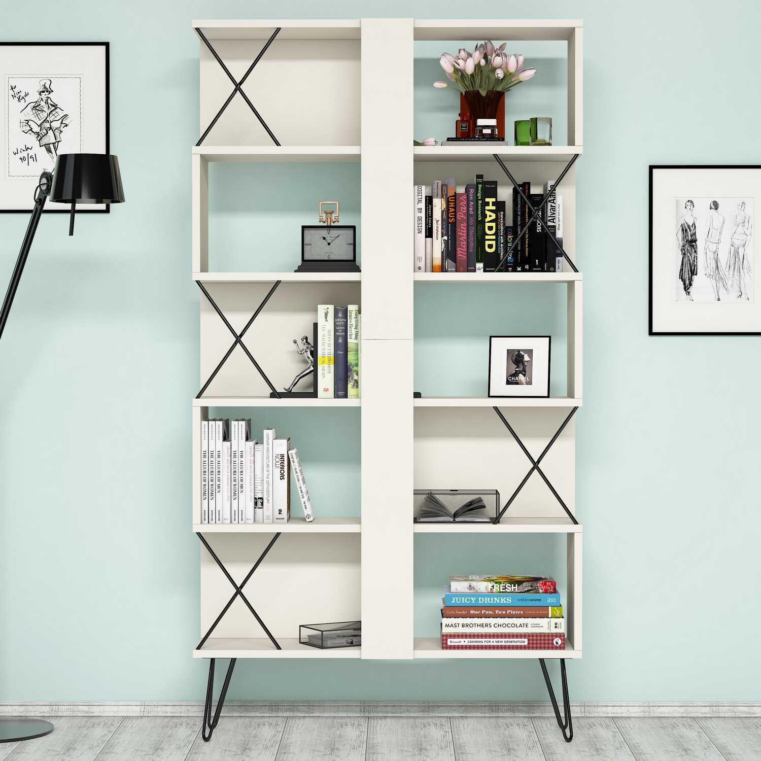 Estante moderna em melamina – 90 cm x 167,3 cm x 22 cm – creme