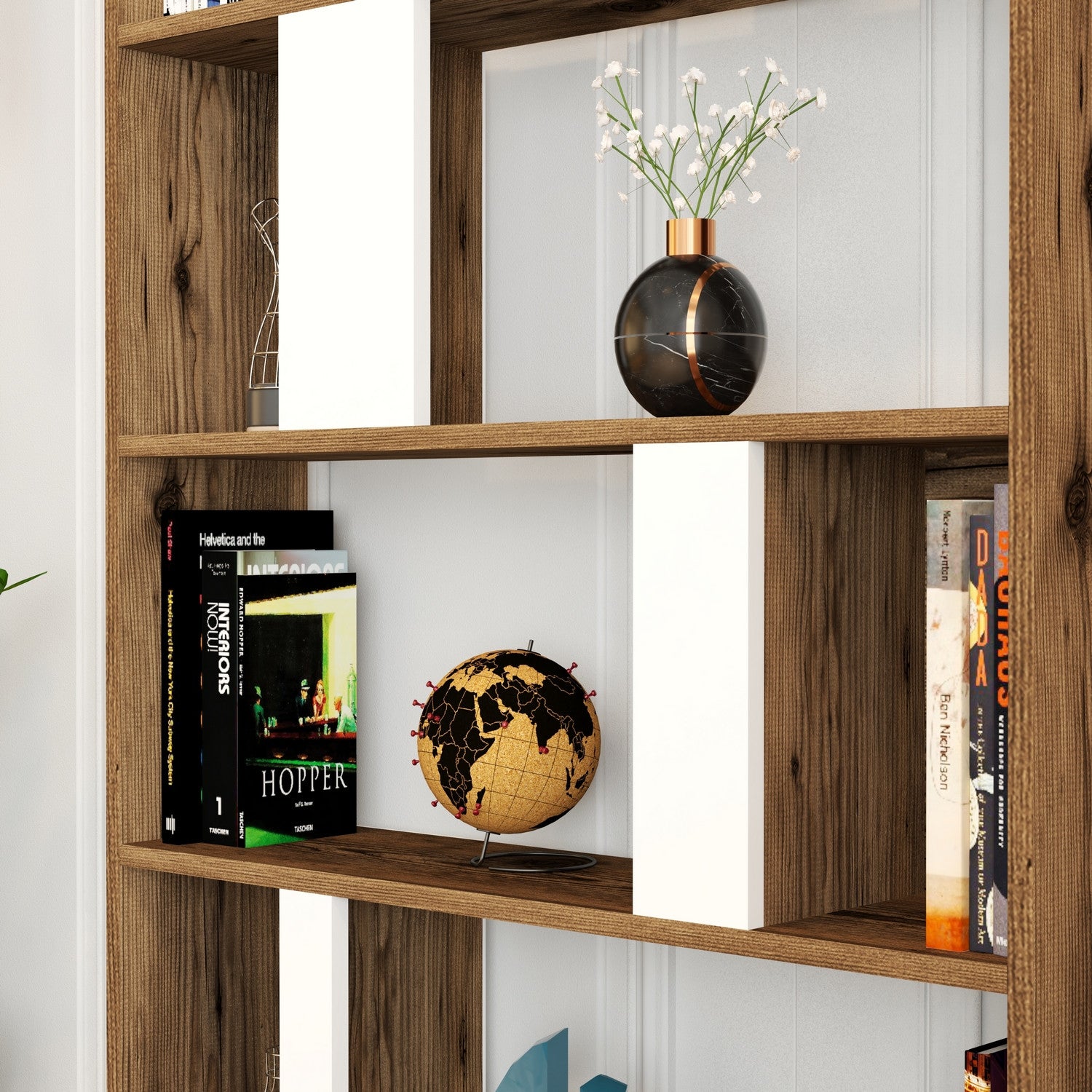 Estante moderna – 90 x 180 x 20 cm – Nogueira e Branca – MDF revestido de melamina