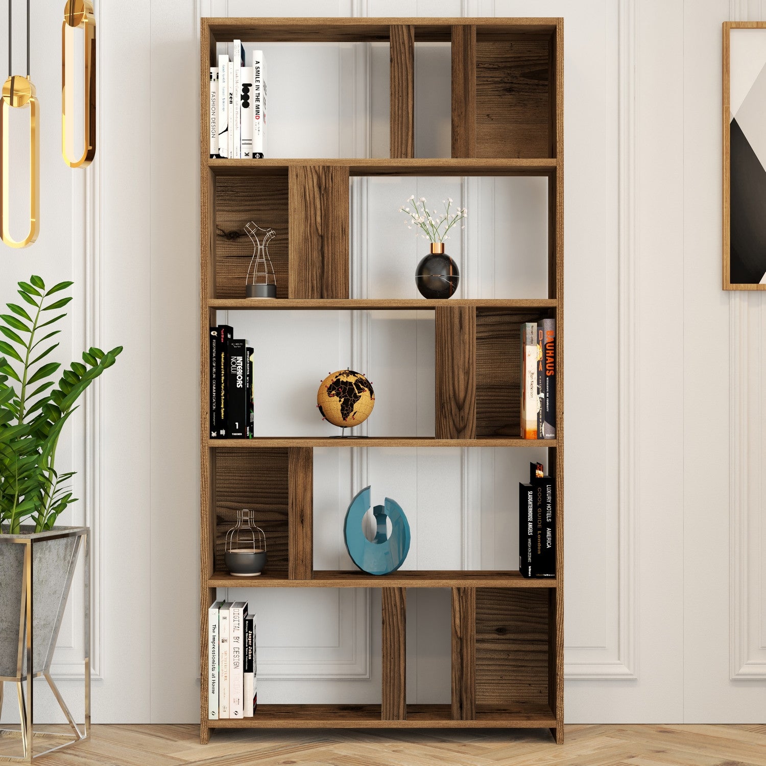 Estante moderna em nogueira – 90 x 180 x 20 cm – melamina