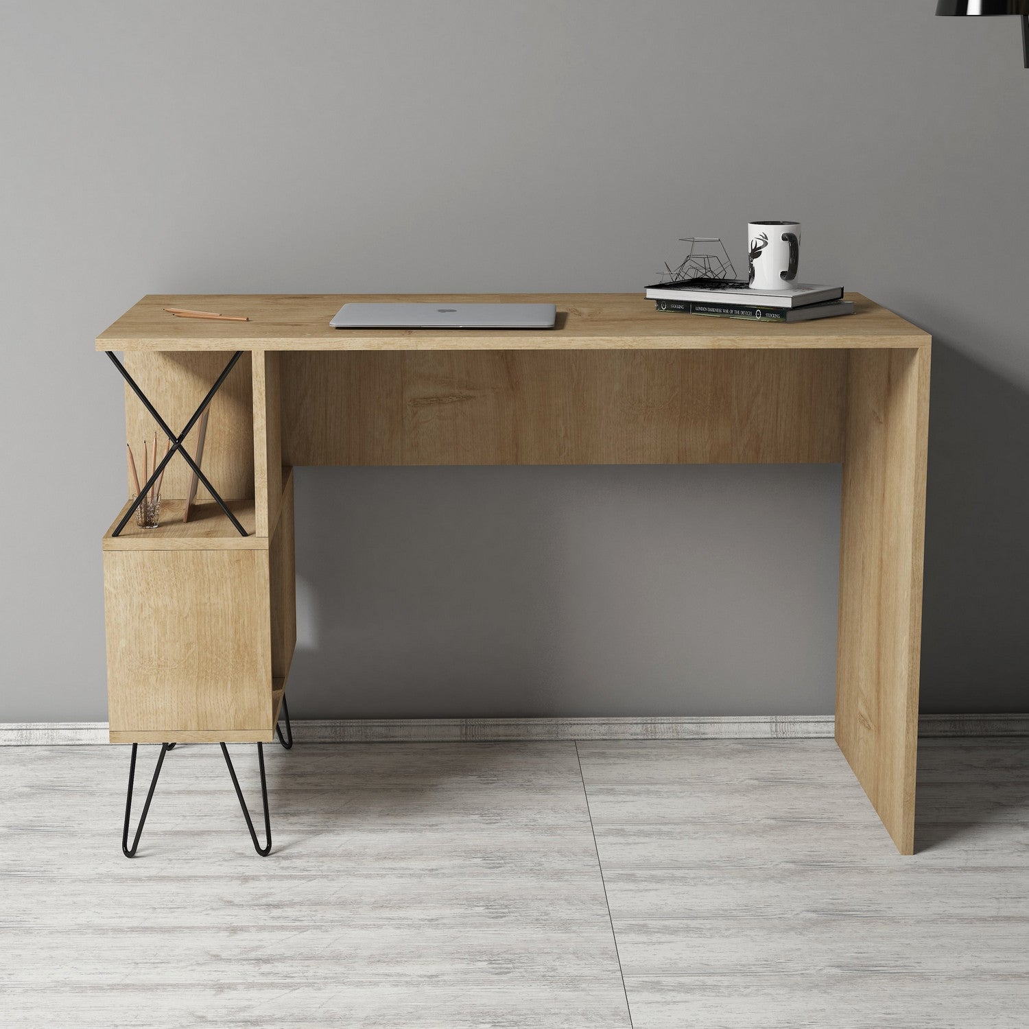 Secretária de Estudo Moderna – 120 x 60 x 78,8 cm – Carvalho e Preto – Painéis de Partículas Revestidos a Melamina