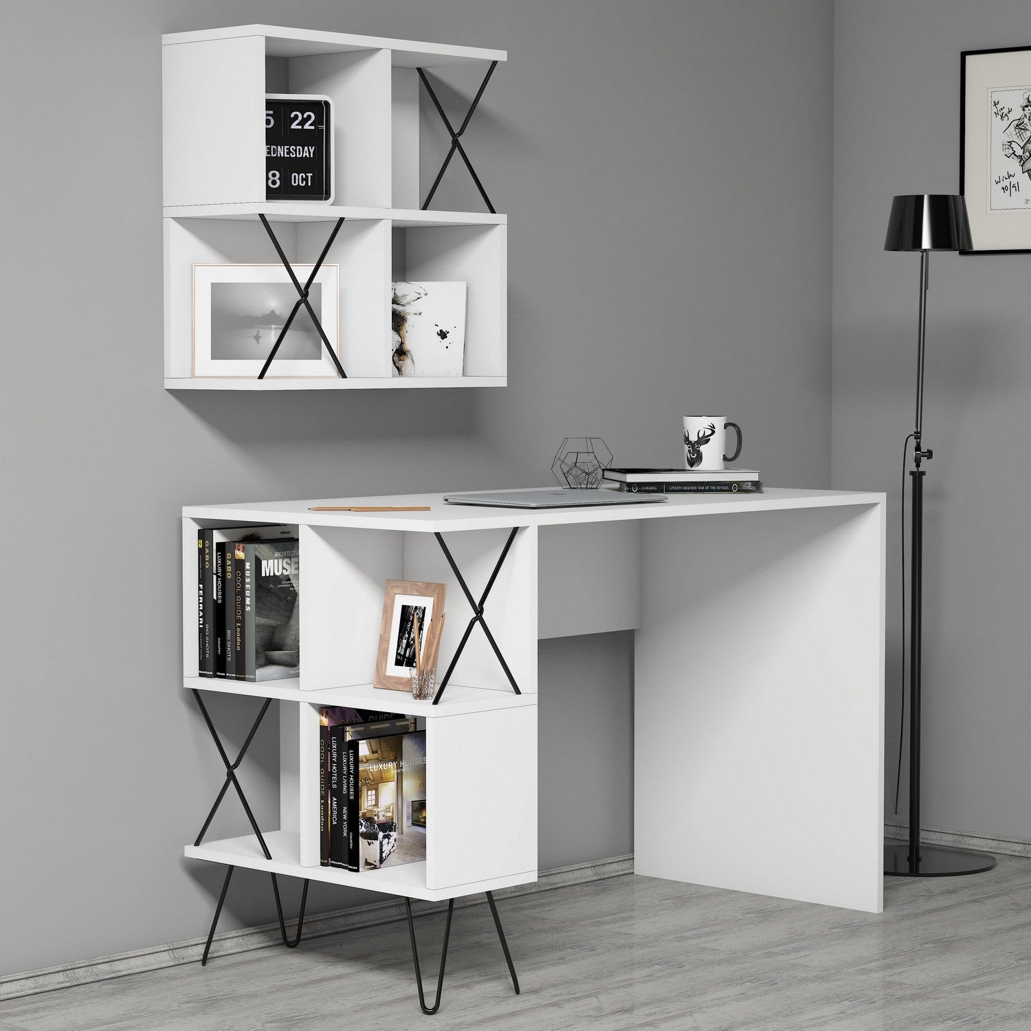 Secretária de Estudo Moderna – 120 x 60 x 78,8 cm – Branco e Preto – 100% Melamina