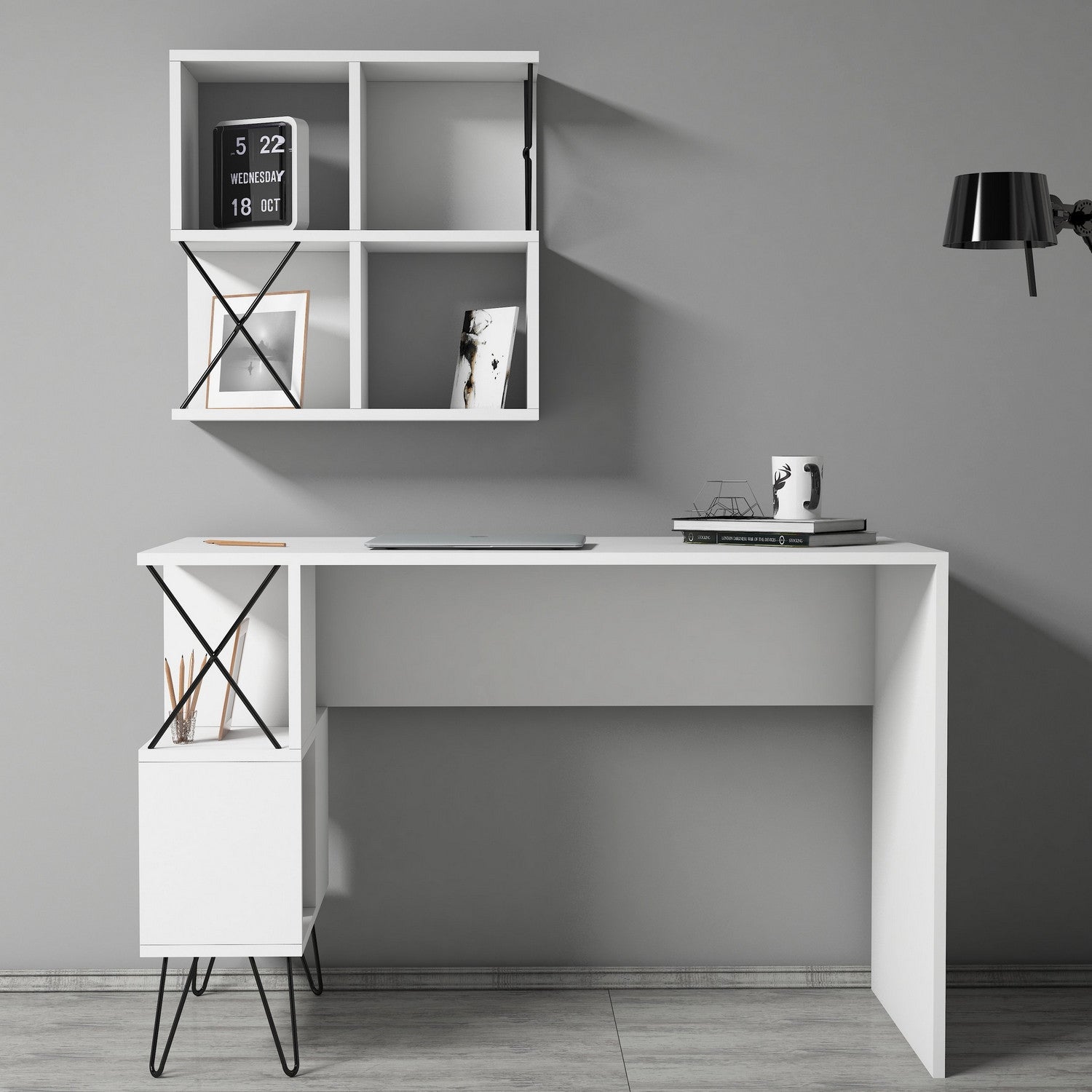 Secretária de Estudo Moderna – 120 x 60 x 78,8 cm – Branco e Preto – 100% Melamina