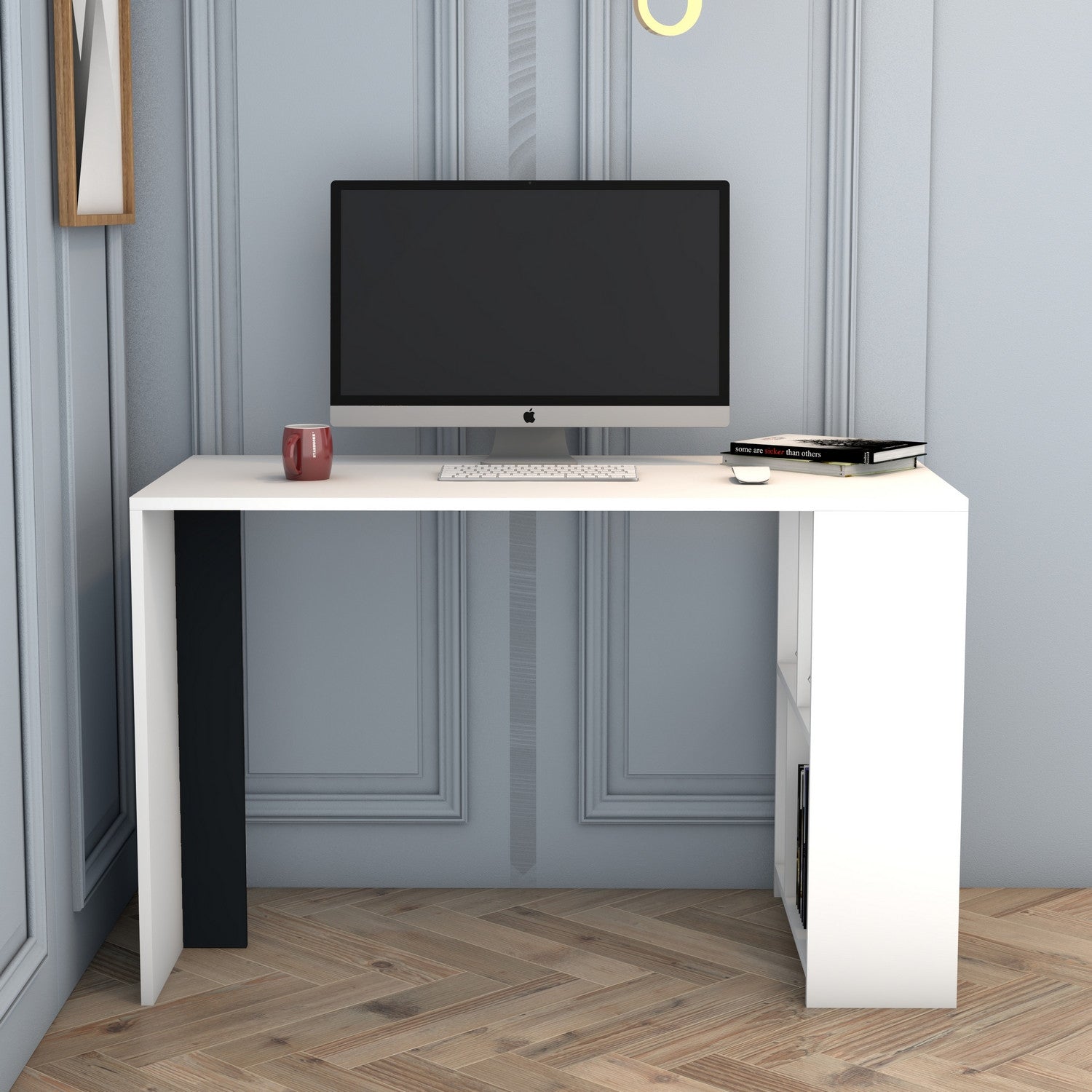 Secretária de Estudo moderna – 120 x 75,4 x 60 cm – Branco e Antracite – Melamina