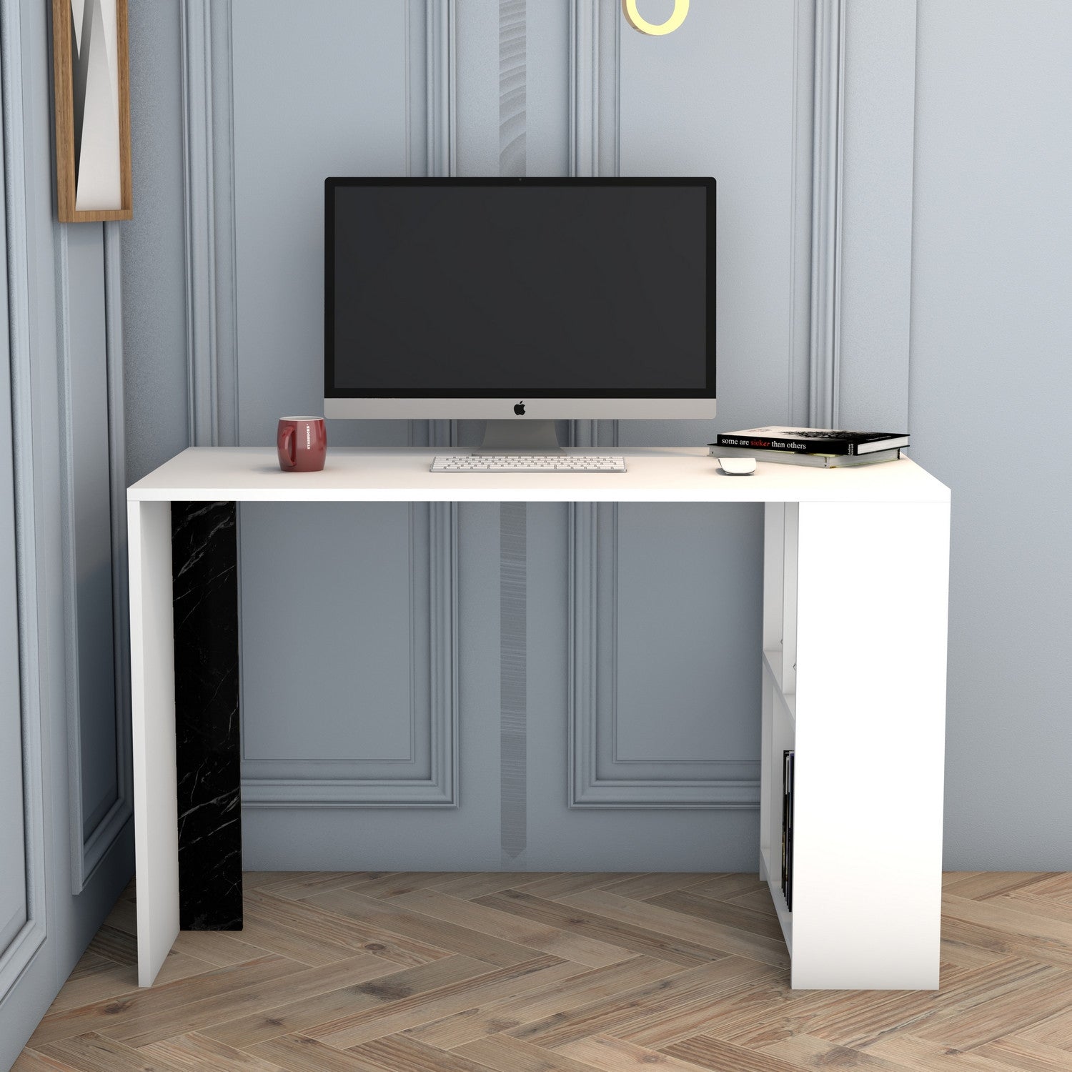 Secretária de Estudo/Escritório – 120 cm – Antracite e Branco – Painel de Partículas com Melamina